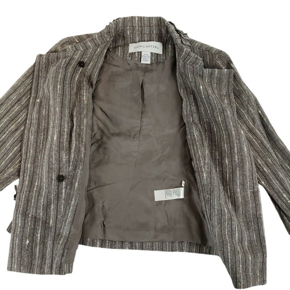 NEW!! Doncaster 100% Silk SIZE 12 Brown Tweed Career Short Blazer Jacket Zip Up - Picture 3 of 9